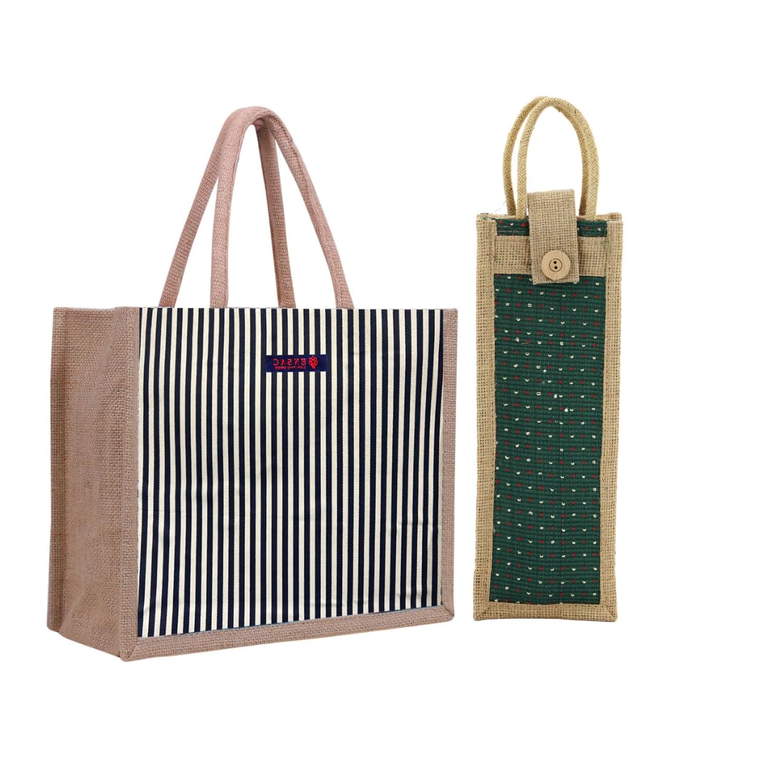 ENSAC Eco-Friendly Jute Bag-Reusable Tiffin/Shopping/Grocery Multipurpose Hand Bag with Bottle Bag Zip & Handle for Men and Women (Pack of 2)-26