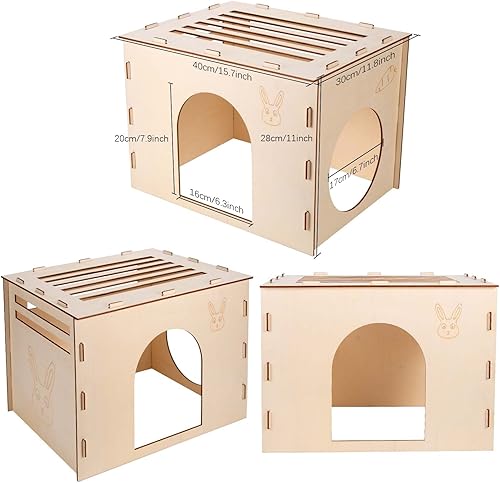 Miniatura 2 de Woiworco Casas y escondites grandes de conejo castillo de conejo de madera escondite de conejo túnel de conejo casas de juegos de conejos espaciosos