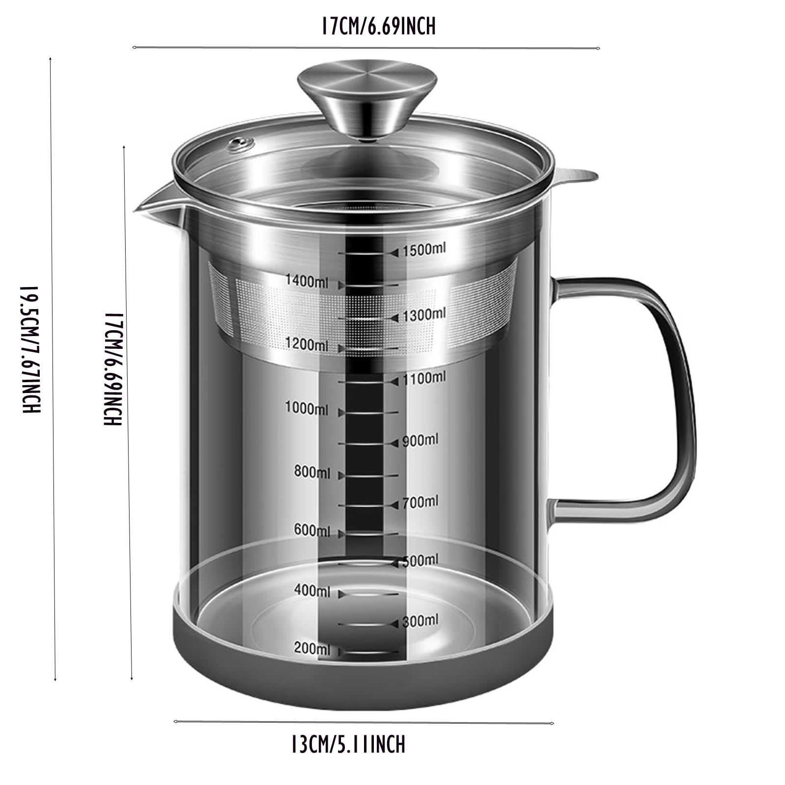 Joghurtsieb, Glas, Nussmilch und Saft zum Entsaften, 1500 ml | 304 Edelstahlgeflecht. Perfektioniert hausgemachte Mandel-, Hafer- und Sojamilch. Sanfter Feinfilter für glatten Saft und Tee