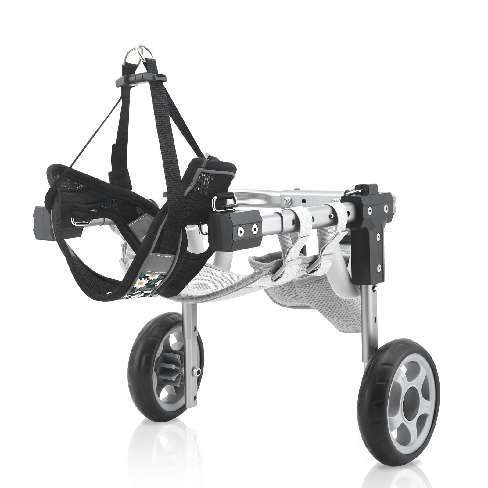 Sedia a Rotelle per Animali Domestici in Alluminio Regolabile, Carrellino per Cani Disabili Feriti Zampe Posteriori, Ruote Silenziose per Cani 2-7kg, Materiale ABS Resistente per Riabilitazione