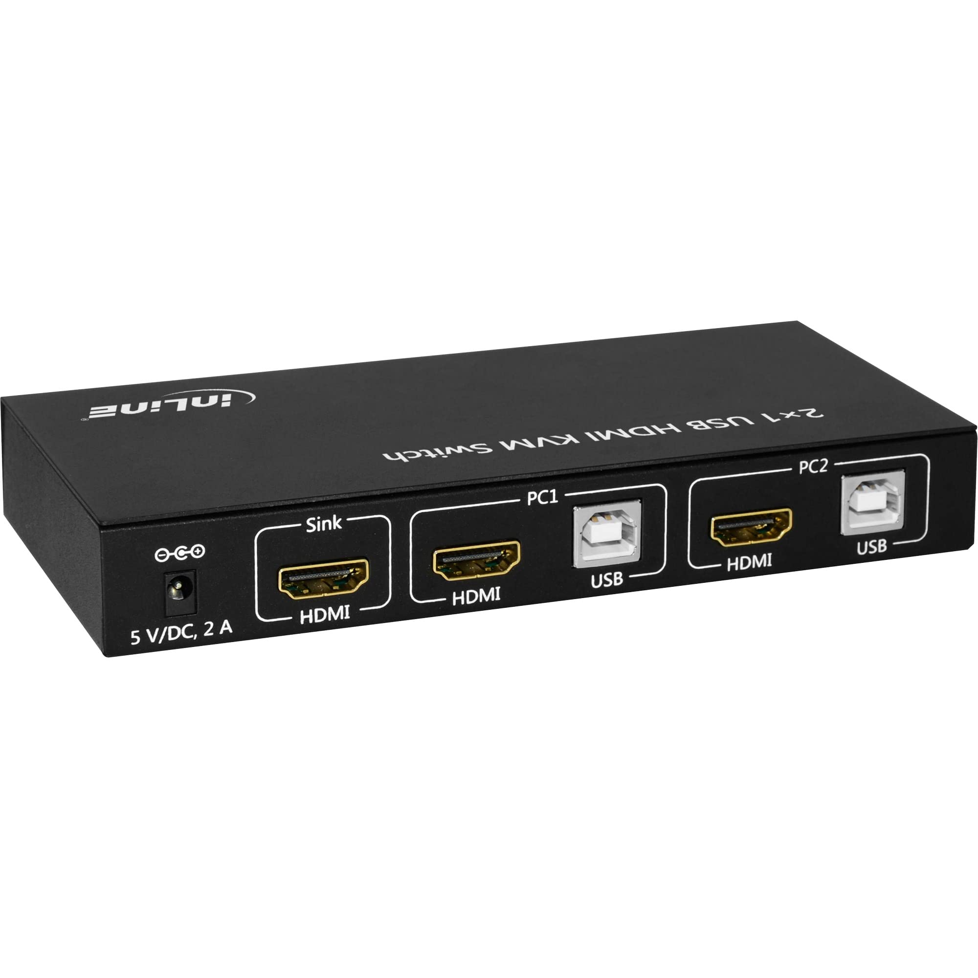 InLine 62602I KVM Desktop Switch, 2 Way, HDMI 4 K2 k, USB 2.0 Hub with Audio Black