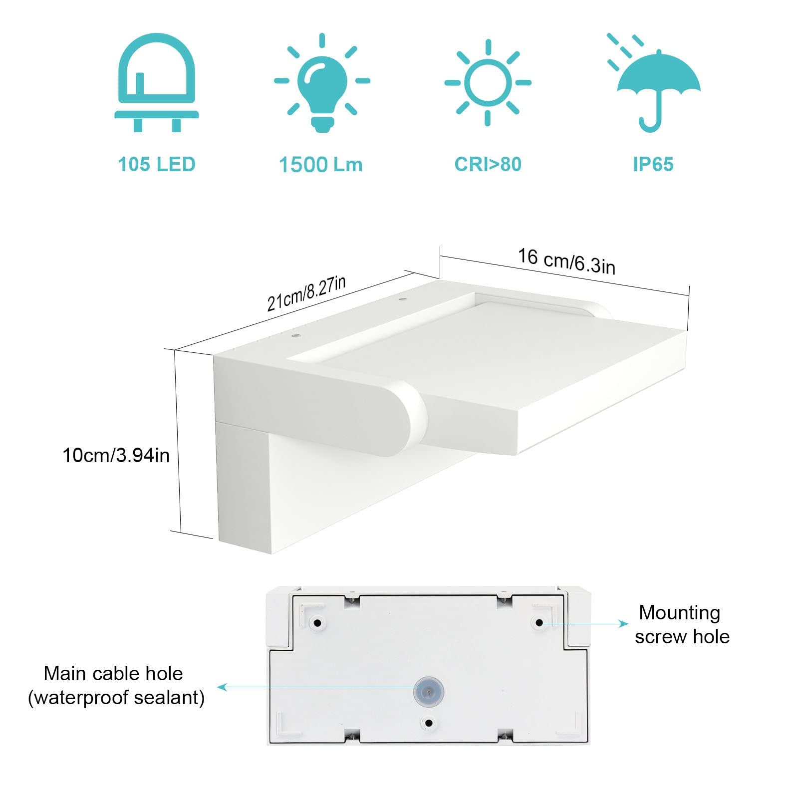 Klighten 24W Lampade da Parete LED Esterno Interno IP65, Lampade Esterno Orientabile Applique Moderno da Parete in Alluminio per Corridoio Ingresso Giardini, Bianco Caldo 2700K-3000K, Bianca