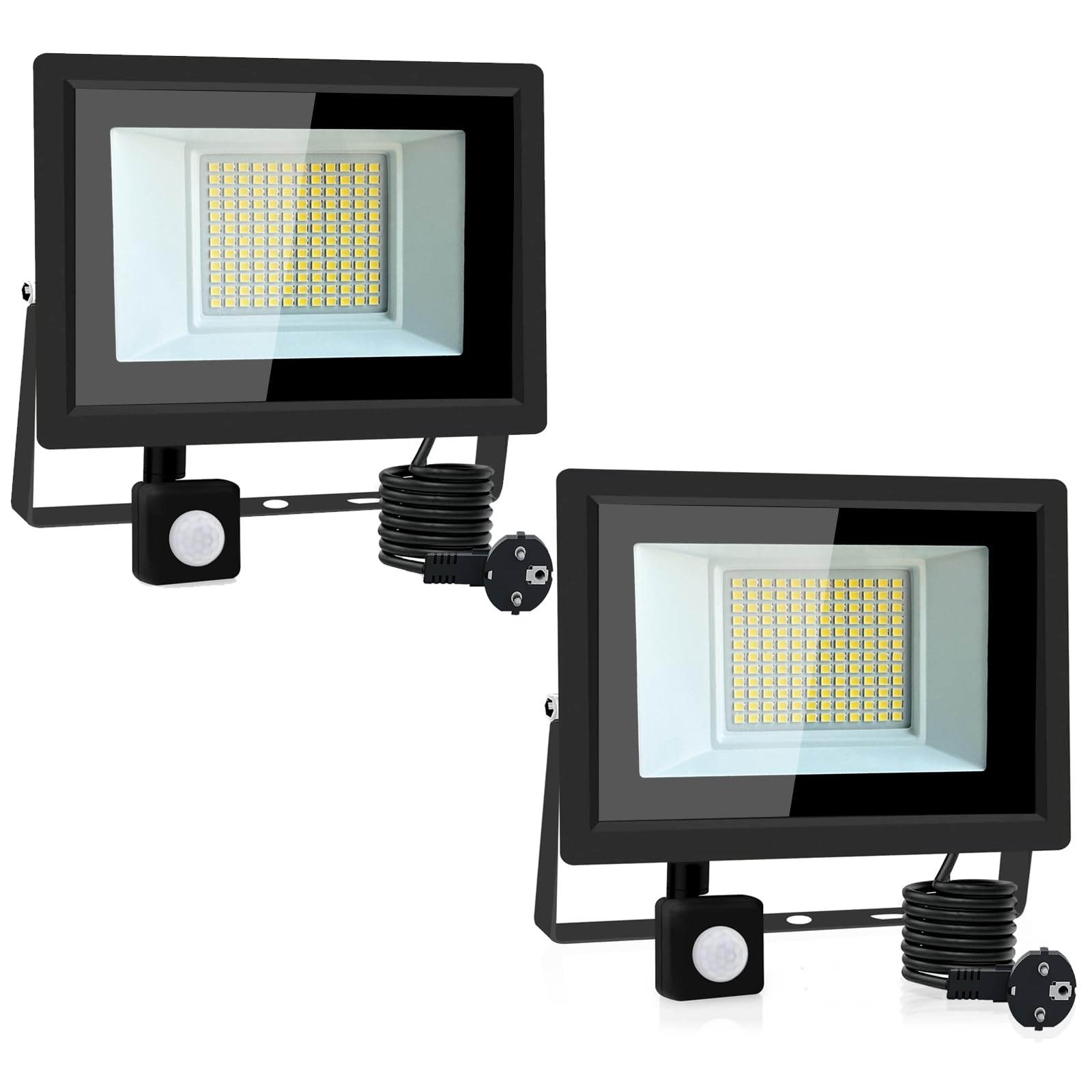 Hopelit 50W LED Strahler Außen, Led Strahler mit Bewegungsmelder Außen 3000K Warmweiß Superhell Scheinwerfer mit Stecker, IP66 Wasserdicht Led Strahler für Garten, Patio, Garage - 2 Stück