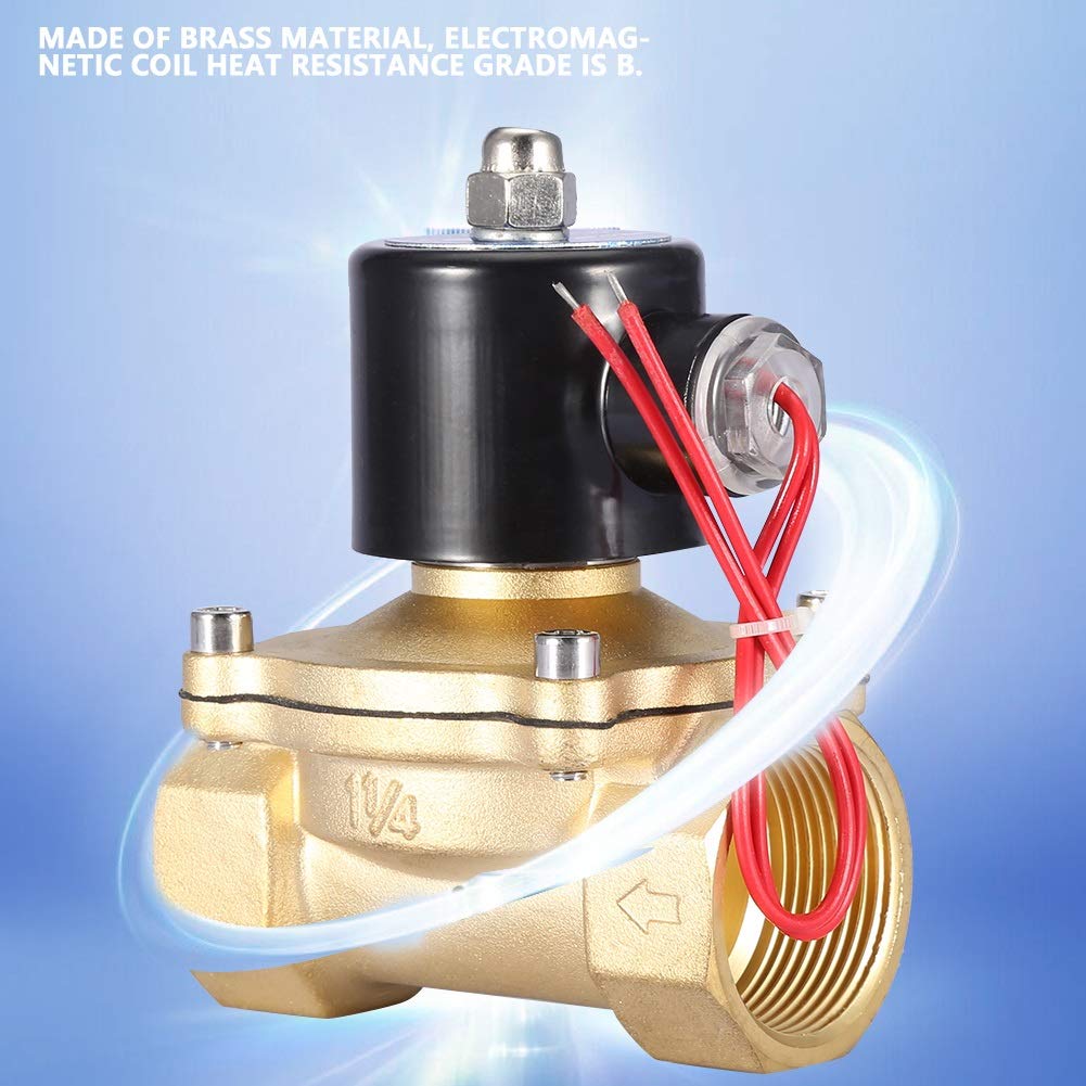 Jadeshay Elettrovalvola,DN32 Elettrica Valvola Elettrovalvola in Ottone AC220V 2 Vie Solenoid Valvole Normalmente Chiusa 1-1/4 Pollice per Controllo Acqua