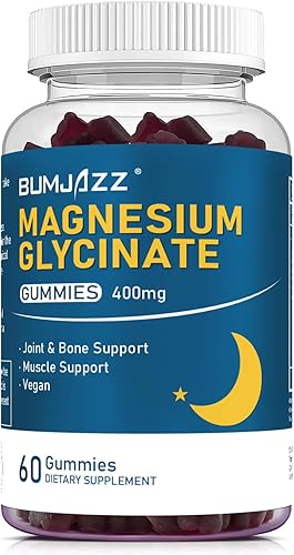 Bumjazz Gomitas de glicinato de magnesio 400 mg L-treonato de magnesio 200 mg Suplemento de magnesio y potasio sin azúcar con vitamina D, B6,
