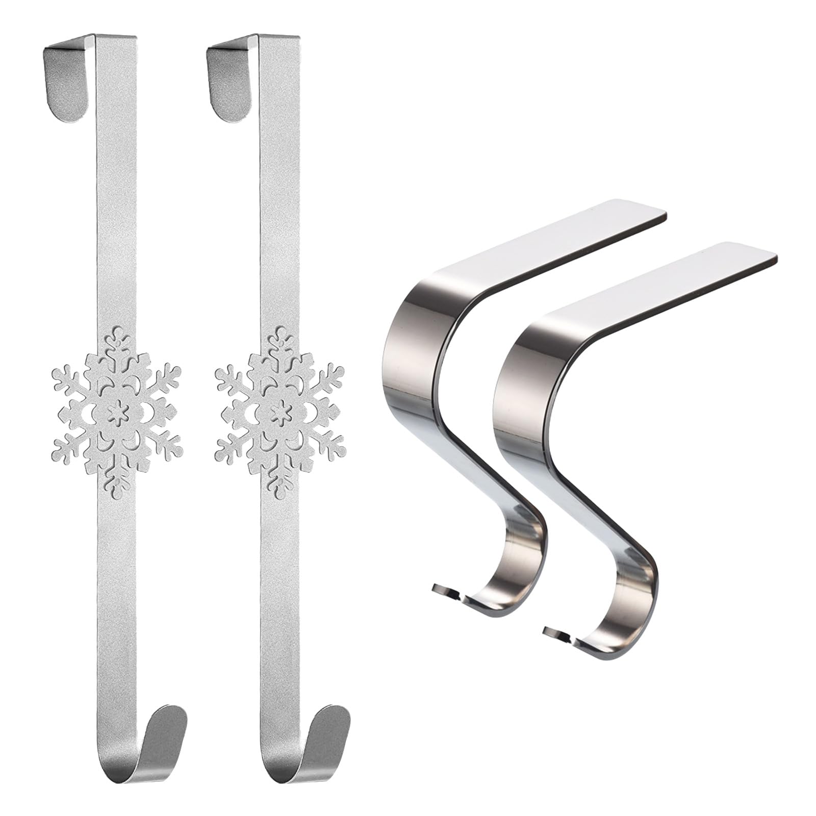 Kikaword Silver 2 Pcs Christmas Wreath Door Hanger, 15In Wreath Hanger For Front Door With Snowflake Decor For Party Decor Home Office Wall Wreaths Decor (With 2 Christmas Stocking Holders)