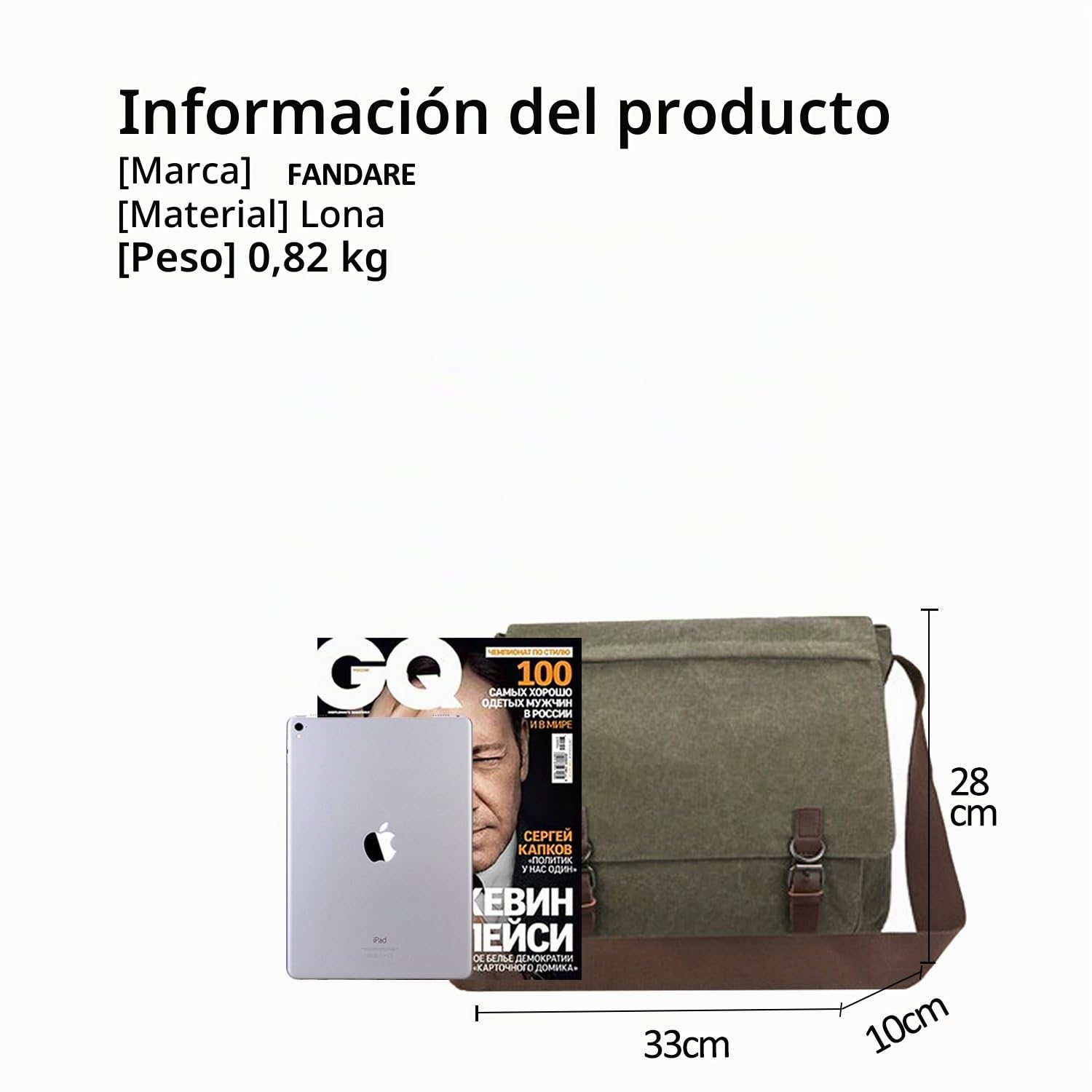 FANDARE Retro Bolso de Bandolera Bolsa de Mensajero Bolsa de Cartero Lona bandoleras Hombre Mujer Bolsa de Mensajero para 12.9 Pulgada Laptop Bolsa de Hombro para Viaje Trabajo Negocio Escuela Verde M