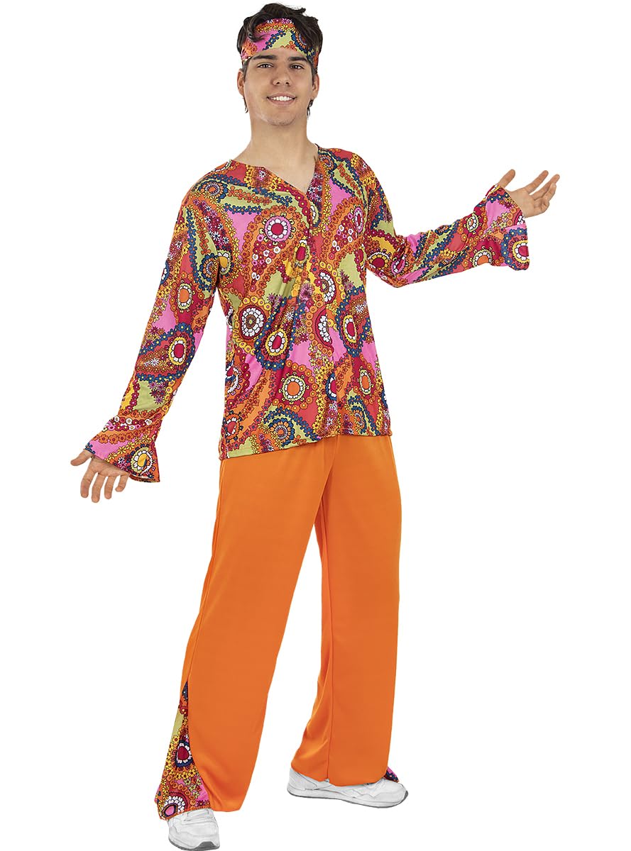 Funidelia | Disfraz de Hippie feliz para hombre Años 60, Hippie, Flower power, Décadas - Disfraz para adultos y divertidos accesorios para Fiestas, Carnaval y Halloween - Talla XL - Azul