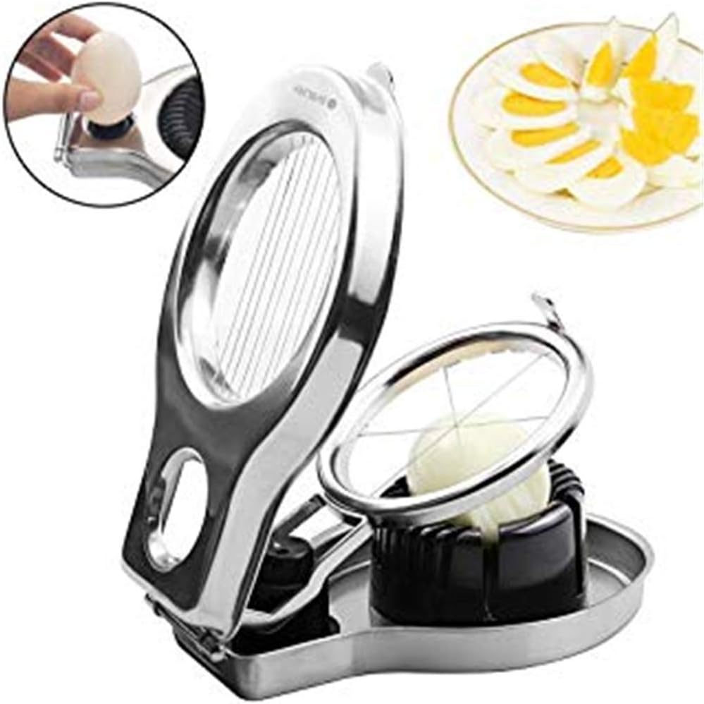 Stainless Steel Egg Slicer Eggs Cutting 2 in 1 Slices & Wedges Fruits Slicing Potato Cheese Multifunctional Kitchen Tool 9.5cm (3.7in) Diameter Black