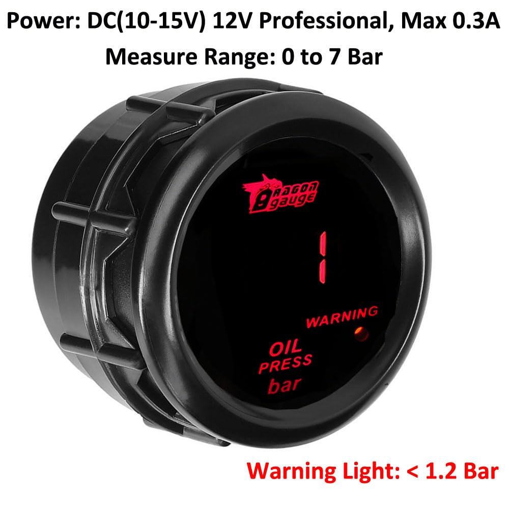 ETOPARS Universale Olio Pressa Manometro 2 Pollici 52mm Pressione Digitale Bar Indicatore Rosso Luce