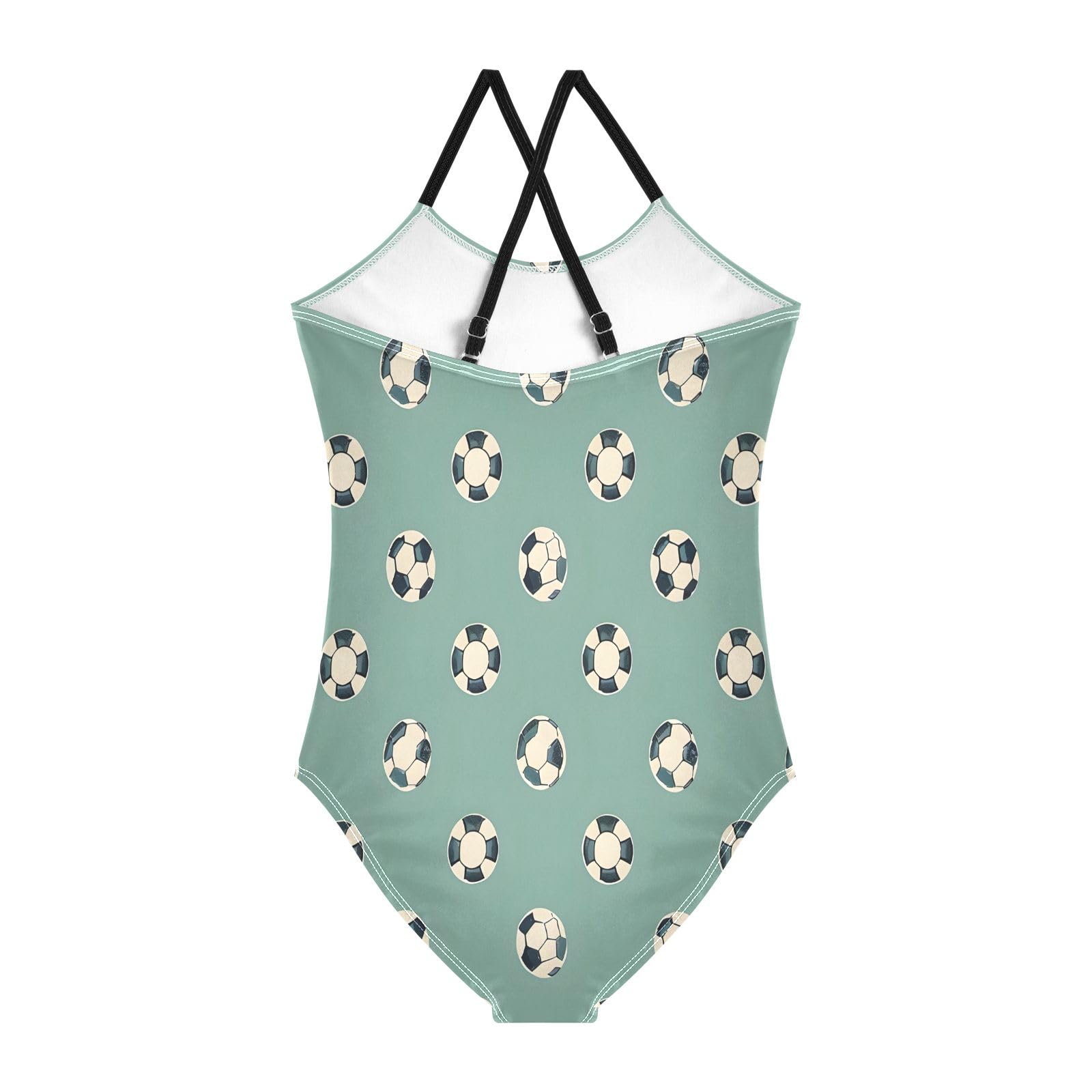 Teal Vintage Balls Pattern Girls One-Piece Swimsuit Beach Swim Bathing Suit