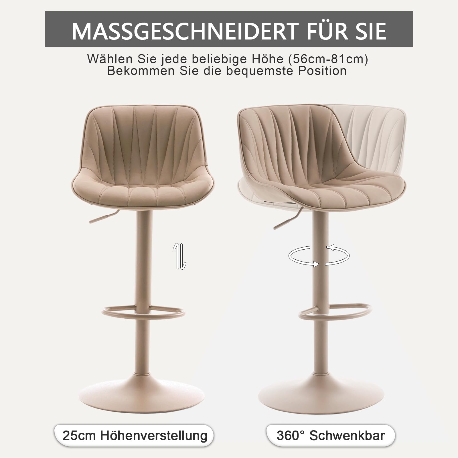 YOUTASTE Lot de 2 tabourets de bar modernes pivotants avec dossier, tout kaki | Chaise de bar avec cuir synthétique pivotant et réglable en hauteur, tabouret de bar moderne pour comptoir de bar, cuisine