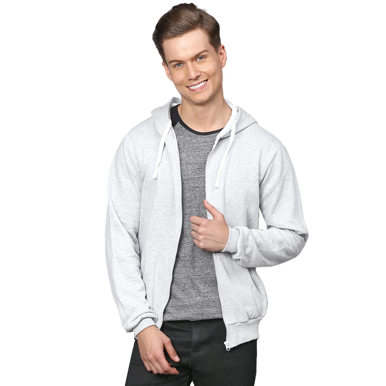 Men's Zip-Front Hoodie with Contrast Drawstring for Casual Wear | Hooded Neck | Long Sleeve | Zipper Closure |Cotton Sweatshirt Crafted with Comfort Fit for Everyday Wear-image-46