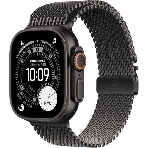 Apple Watch Ultra 3 [GPS + Cellular 49 mm] Orologio da corsa e multisport con cassa in titanio nero e cinturino milanese nero. Comunicazioni satellitari, monitoraggio salute e attività