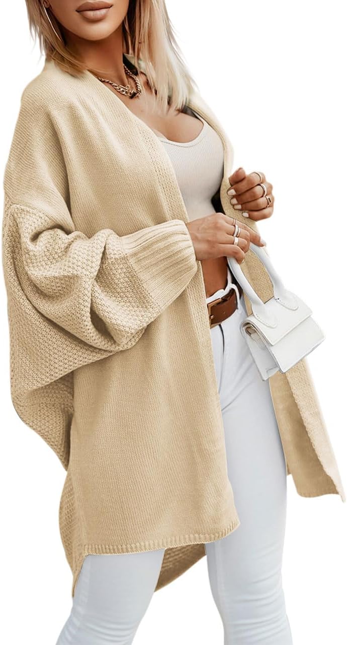 Miladusa Oversized Cardigans for Women Fall 2025 Trendy Open Front Batwing Sleeve Long Cardigan Sweaters - Image 2