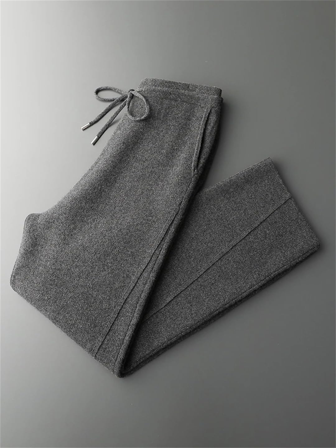 Men’S Ankle-Length Merino Wool Wide Leg Pants High Waist Drawstring Knit Business Casual Trousers