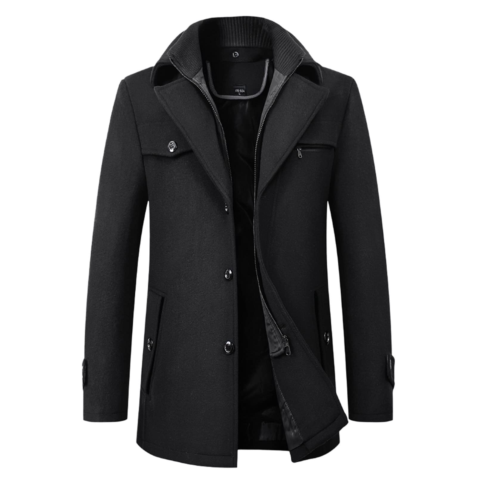 Gabardina para hombre de longitud media para hombre, de lana, color sólido, cachemira, cortavientos, para negocios, para caballero, abrigo grueso de invierno, casual, a la moda, ropa de otoño