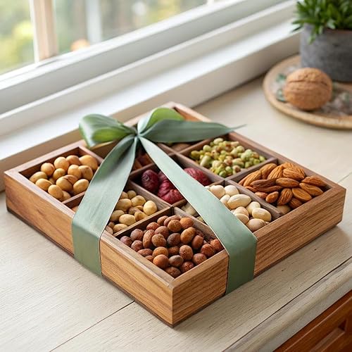 Miniatura 138 de Cesta de regalo "Get Well Soon" (Mejórate pronto), bandeja de madera para frutos secos + cinta roja (12 piezas surtidas), paquete de cuidado "Feel