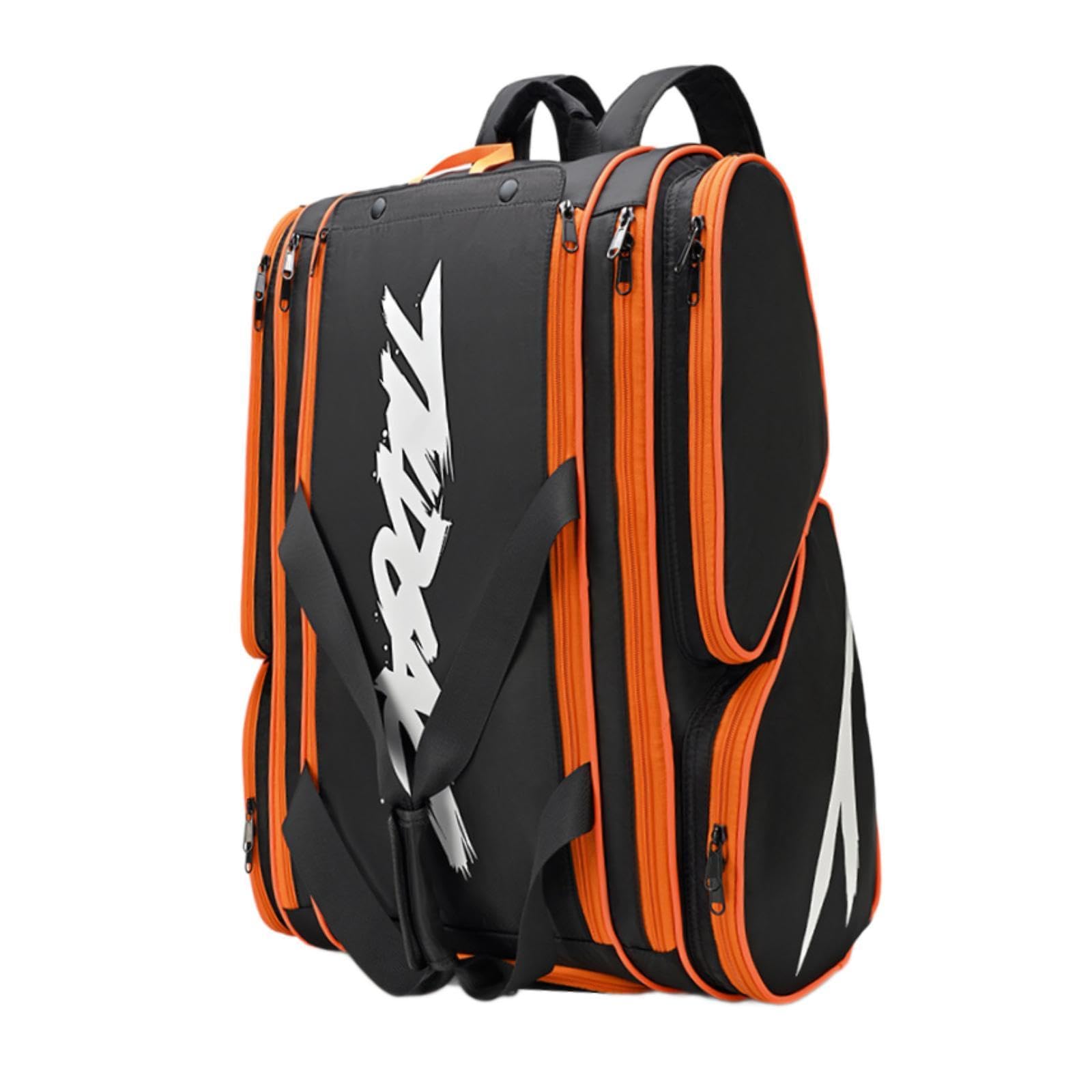 Pickleball Borsa Equipaggiamento Sport Zaino Porta Racchetta Organizer Accessori Borsone Impermeabile Tessuto Robusto con Manico Adatta per Accessori, Arancione E Nero