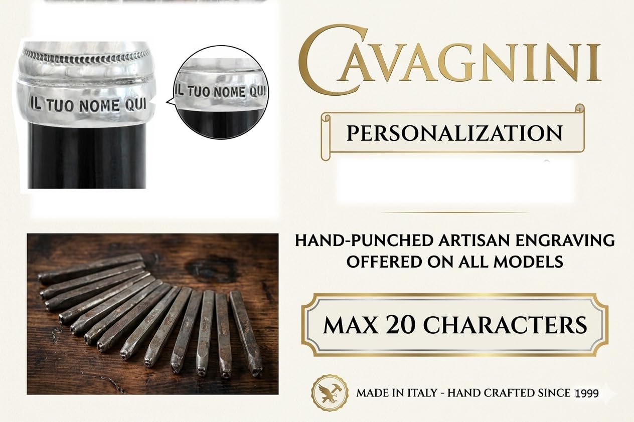 CAVAGNINI Bastone da Passeggio Teschio per Uomo - Elegante in Faggio Fatto a Mano - Maniglia in Peltro Color Argento con Nome Inciso