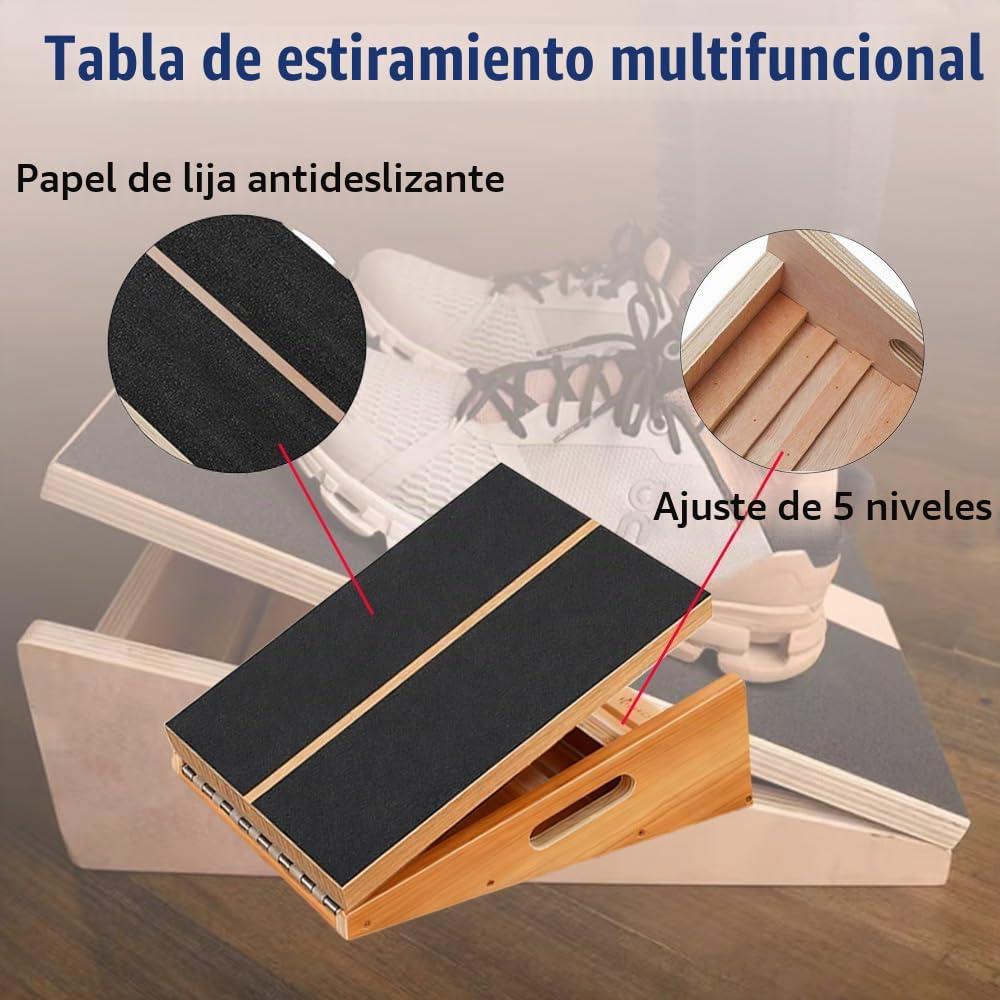 Tabla Inclinada De Madera Profesional,Tabla Inclinada Ajustable y Estirador De Pantorrilla,Tabla Elástica,Diseño De Mango Lateral Extra Para Portabilidad,Puede Ajustarse a 5 Alturas,Carga Máxima150kg