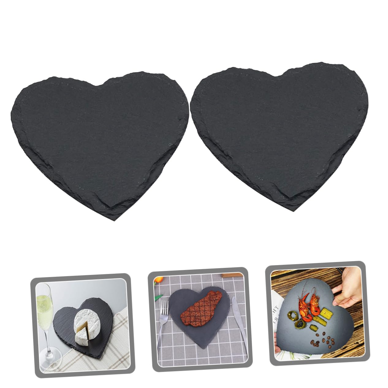 2 Pezzi Piatti Piani a Forma di Cuore in Ardesia Nera per Servire Insalata e Antipasti Piatti da Portata Multifunzionali Design Rustico e Chic per Ristoranti Western