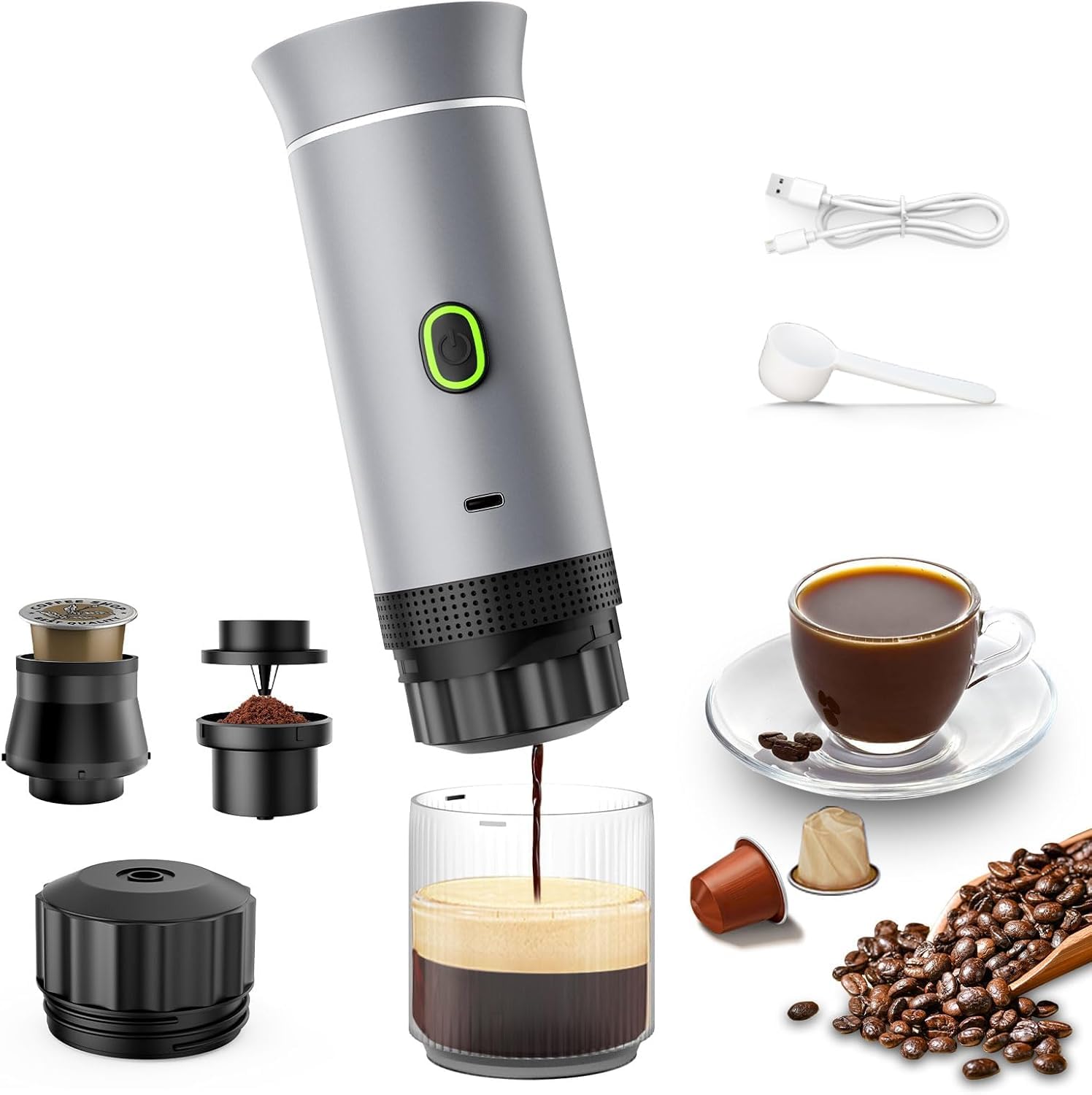 Portatile Caffettiera capsule 3 in 1 compatibile con Nespresso Dolce Gusto e Caffè Macinato - Mini macchina da caffè portatile multicapsula ideale da trasportare
