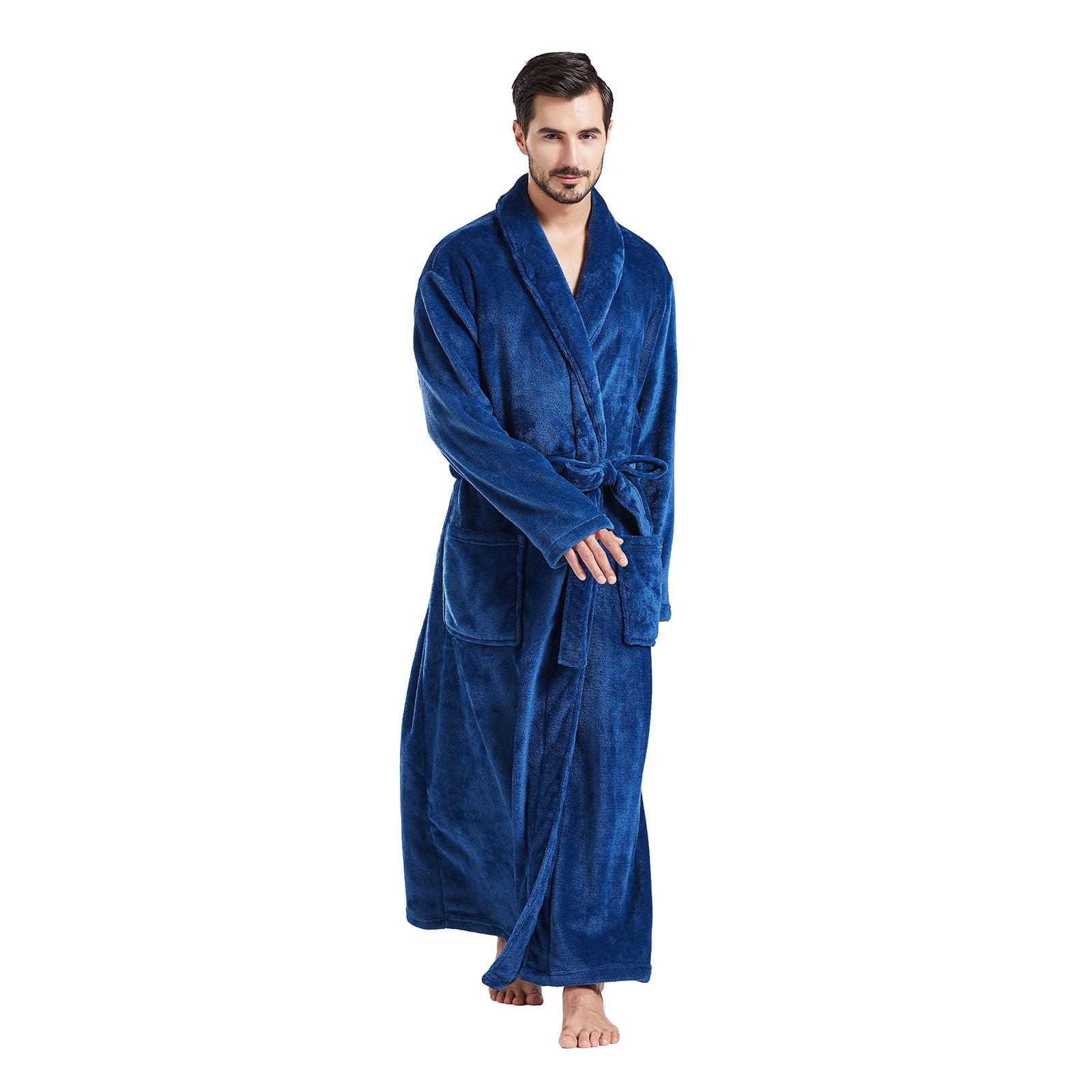 FashGudim Mens Robes Big and Tall Full Length Plush Fleece Long Robe for Men Bathrobe Shawl Collar Warm Winter House Robes
