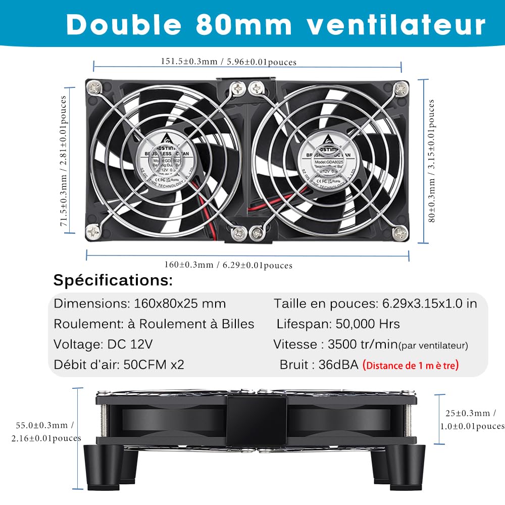 GDSTIME Ventilatore 220 V 80 mm a cuscinetto a sfera doppio 80 x 80 Ventilatore 230 V PC Ventilatore con controller di velocità regolabile per PC Router TV Box Mobile