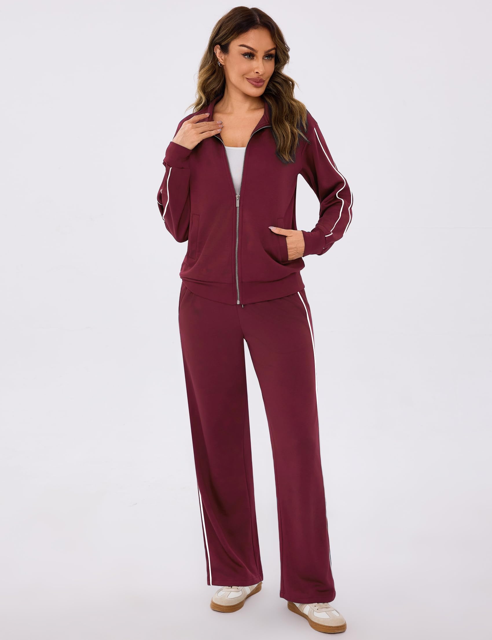 Terecey Damski dres do joggingu, streatwear, nowoczesny, elegancki dres sportowy, strój rekreacyjny, z długim rękawem, kurtka z zamkiem błyskawicznym i szerokimi nogawkami, spodnie sportowe ze