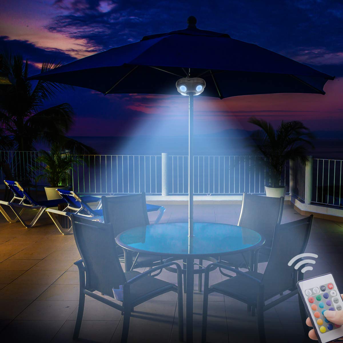 Amazon Com Honwell Patio Umbrella Light Outdoor Wireless Battery Operated Led Table Umbrella Lights With Remote 16 Color Changing Outside Umbrella Pole Light Camping Lights For Umbrellas Brown Home Improvement