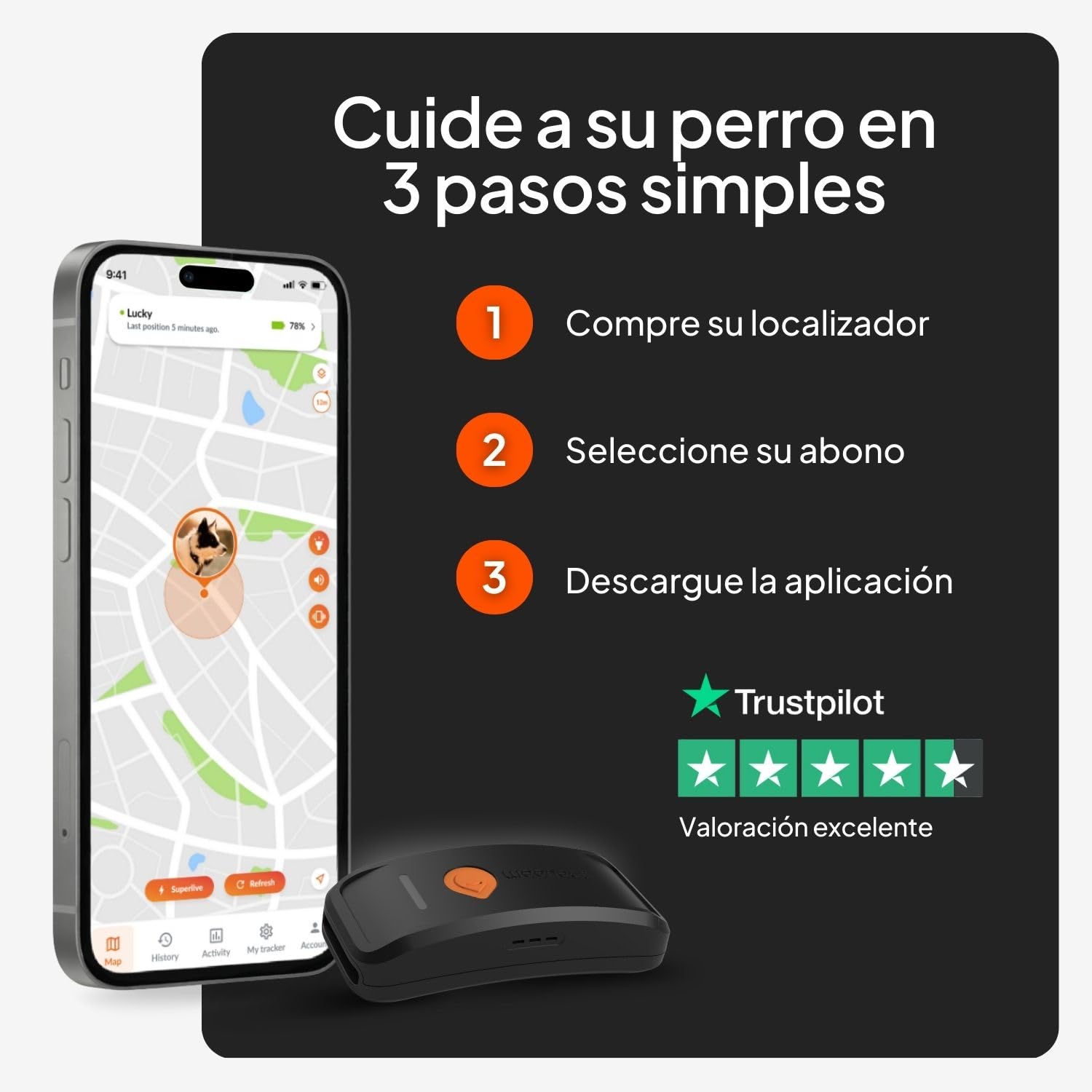 Weenect Perro XT - Localizador GPS para Perros Sin Collar | Resistente al Agua | Antena XL | Alcance Ilimitado | Garantía de por Vida | Suscripción Requerida