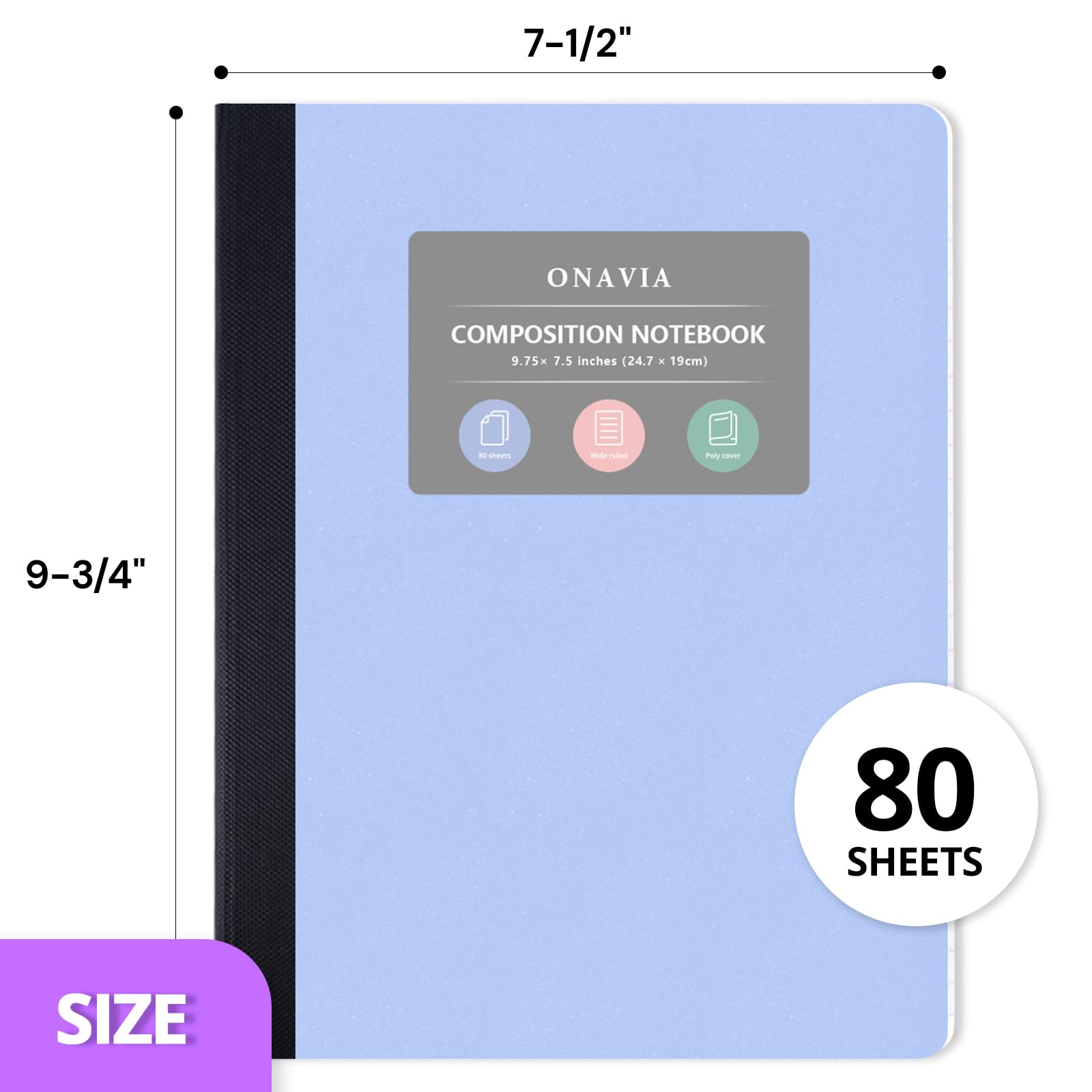 ONAVIA Confezione da 12 quaderni a righe larghe, 24,5 x 19,8 cm, 80 fogli ciascuno, rilegatura cucita, quaderni scolastici sfusi, rosa