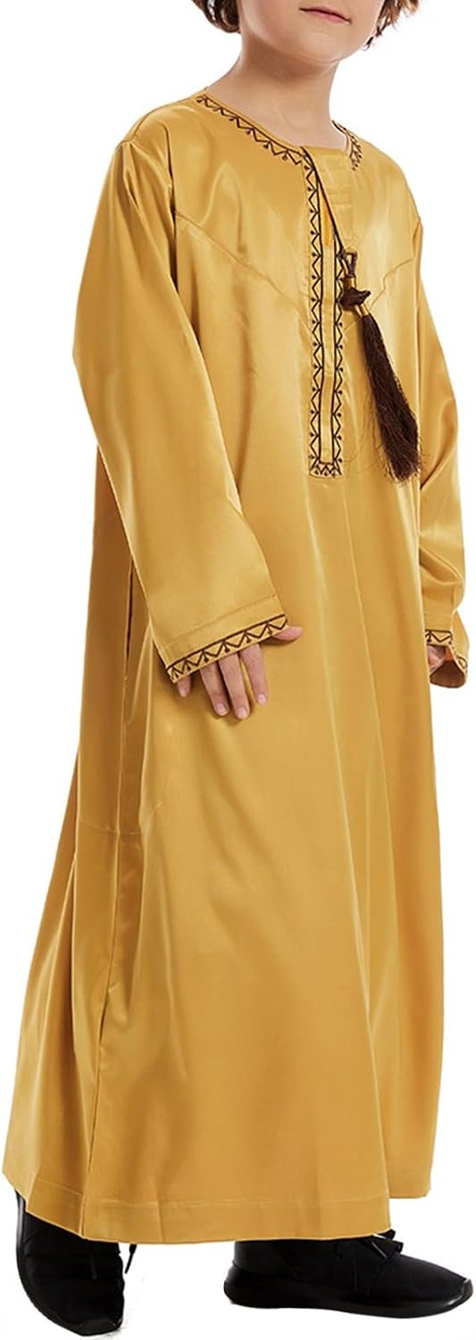 Boys Prayer Outfits Muslim Thobe Long Sleeve Islamic Arabic Thobe Tween Kaftan Ramadan Muslim Long Dress Solid 𝐑obe
