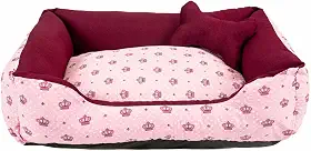 Cama para Cachorro Grande 70X55 Com Zíper Estampa Coroa Vinho