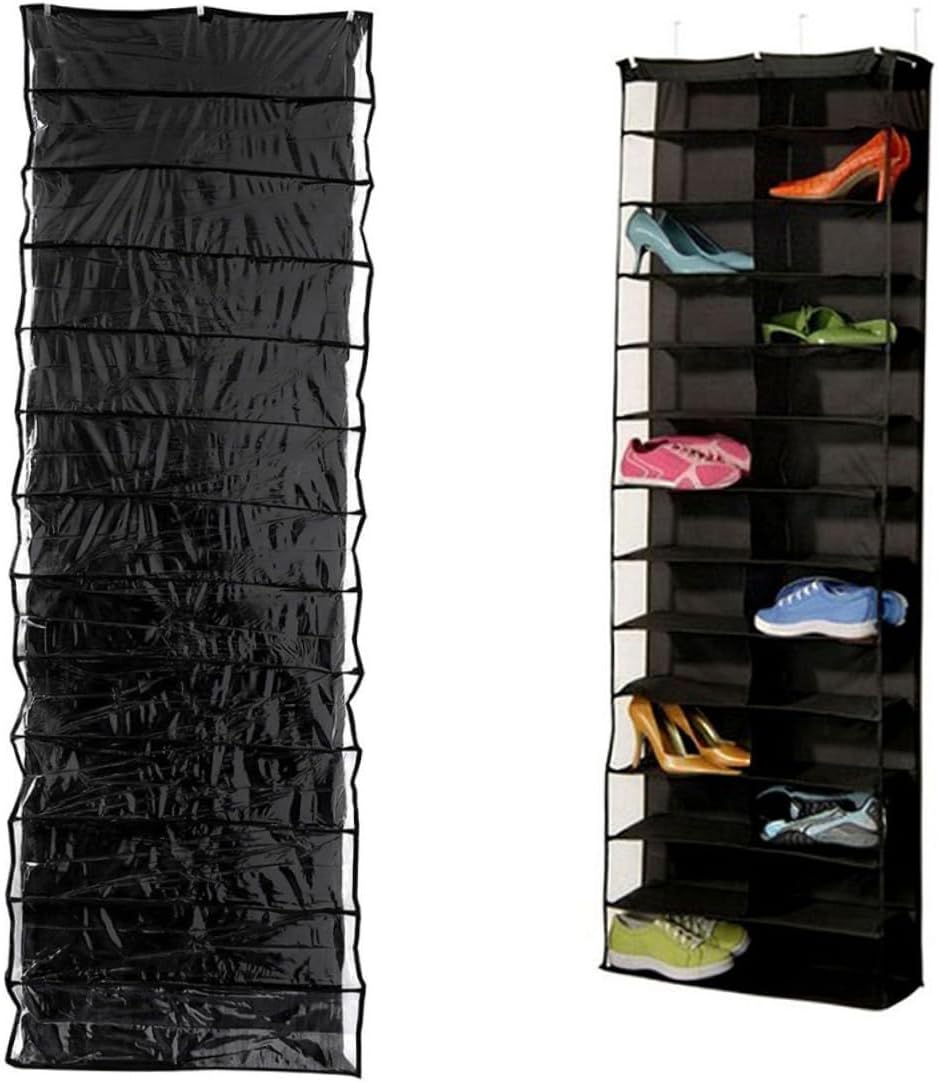 iplusmile 2PCS Over Door Shoe Organizer with Hanging Shoe Rack for Closet Storage Space Saving Multi Use Shelf Slippers Accessories Black