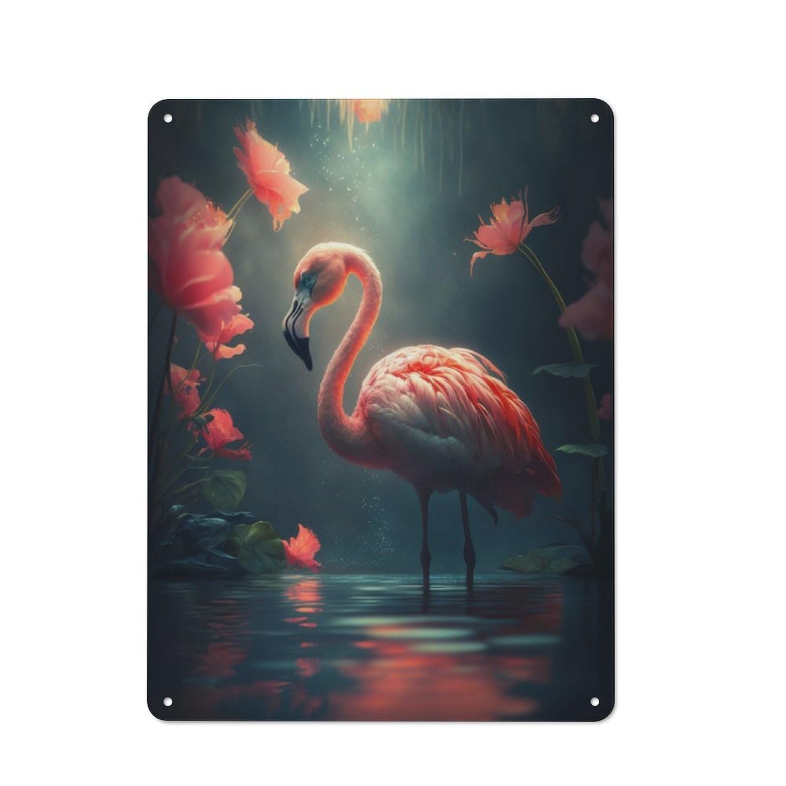 Junmoney Flamingo Flowers Magic Decorative Tin Sign With Design 40X30cm, Classic Retro Room Decor For Kitchen, Hallway, Bar Or Small Cafe