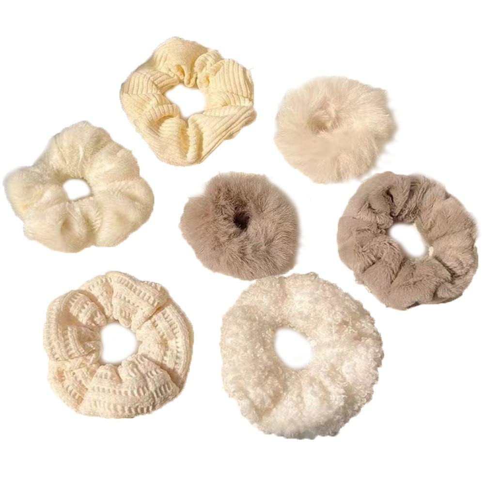 Stakee Plush Hair Scrunchies 7pcs Hair Rope Elastics Hair Bands Ponytail Scrunchies Hair Accessories for Women Girls