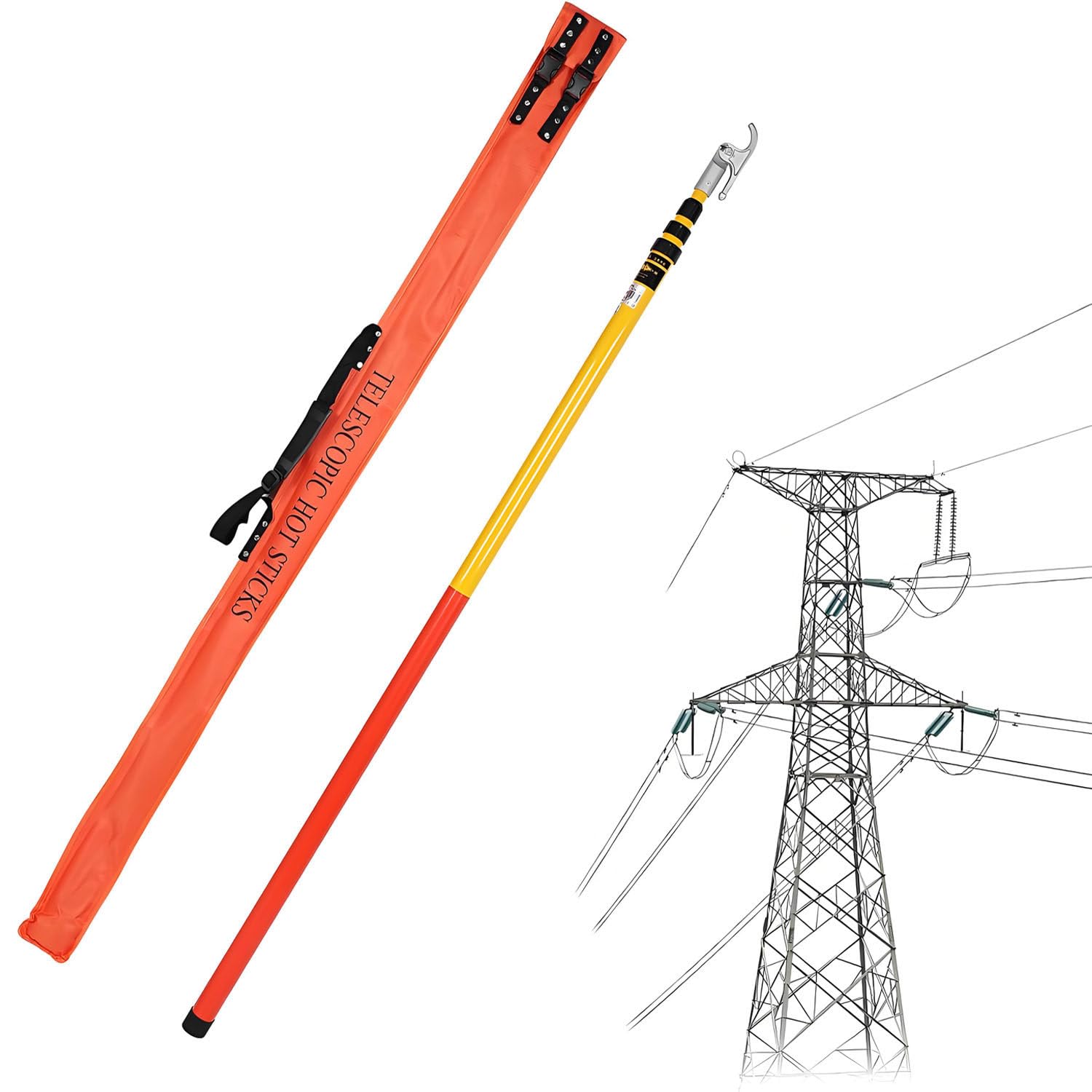 COAKUE Extendable Rescue Hook with Fiberglass Pole for Power Maintenance 8m/26.2ft/4section