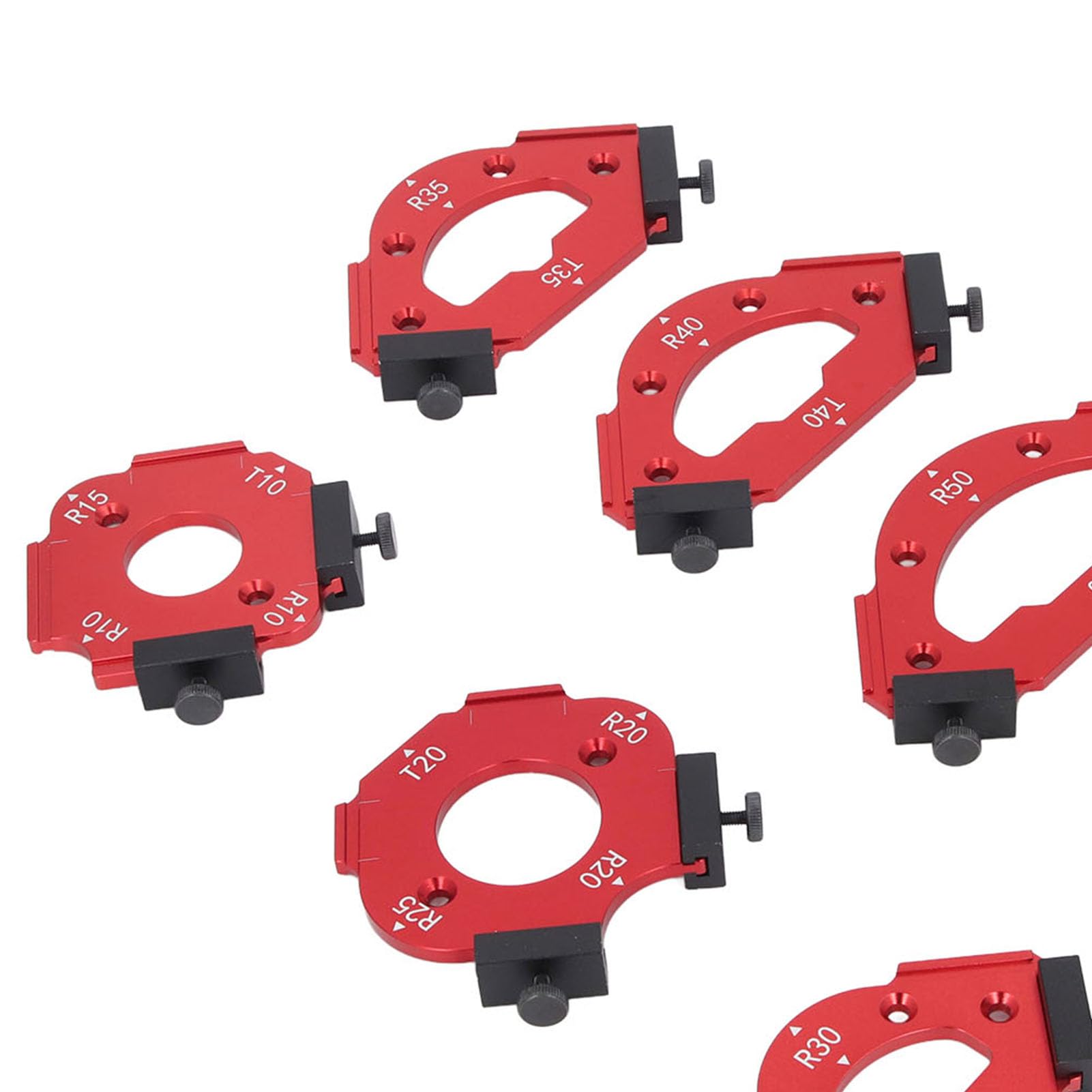 Walfront Juego de Plantillas para Esquinas de Mesa — Kit de Guías de Radio para Fresadora y Recortadora, con 8 Plantillas de Aleación de Aluminio (R10-R60) para Trabajos de Carpintería,