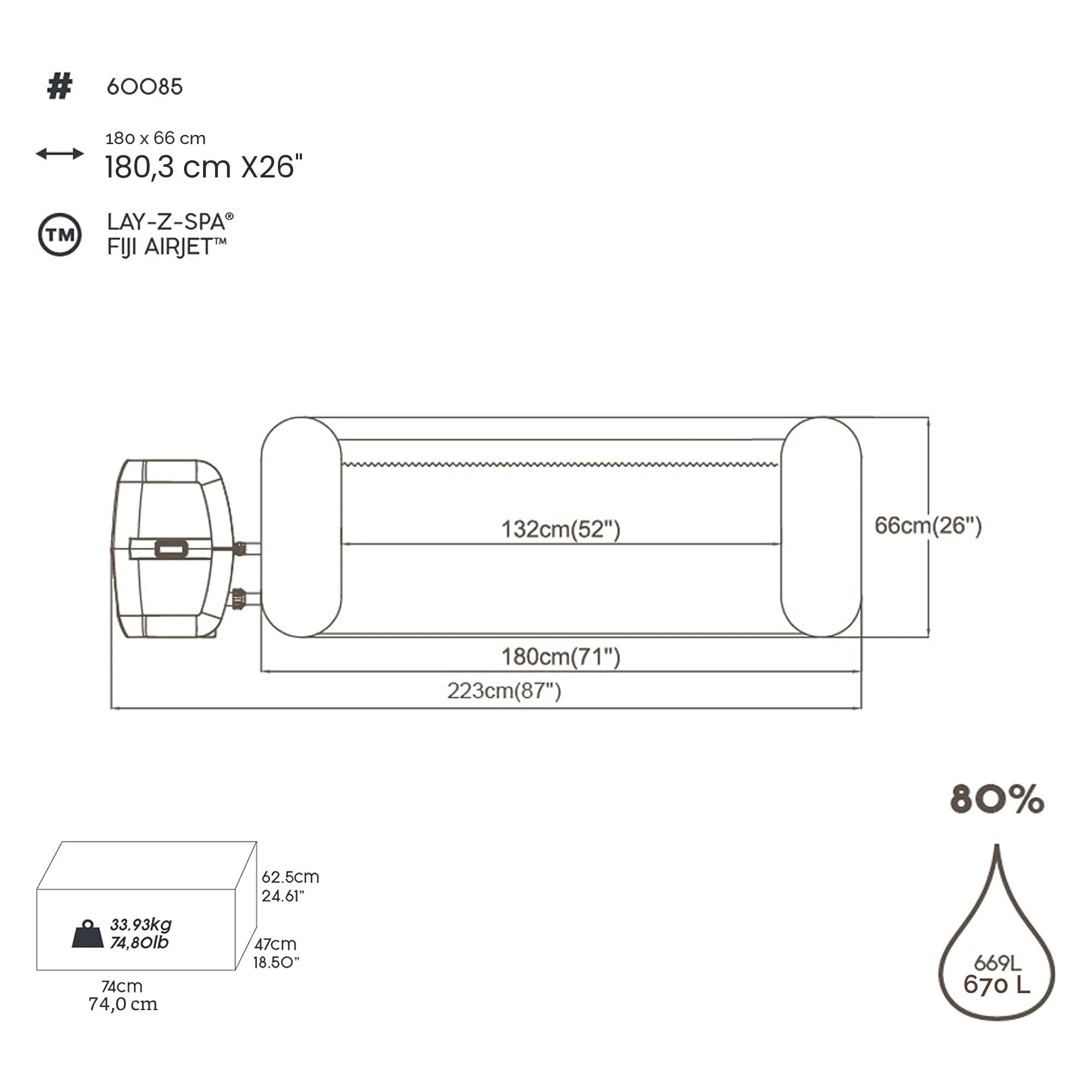 Bestway Lay-Z-Spa® Fiji Airjet™ 180 x 66 cm, 2-4 Personnes