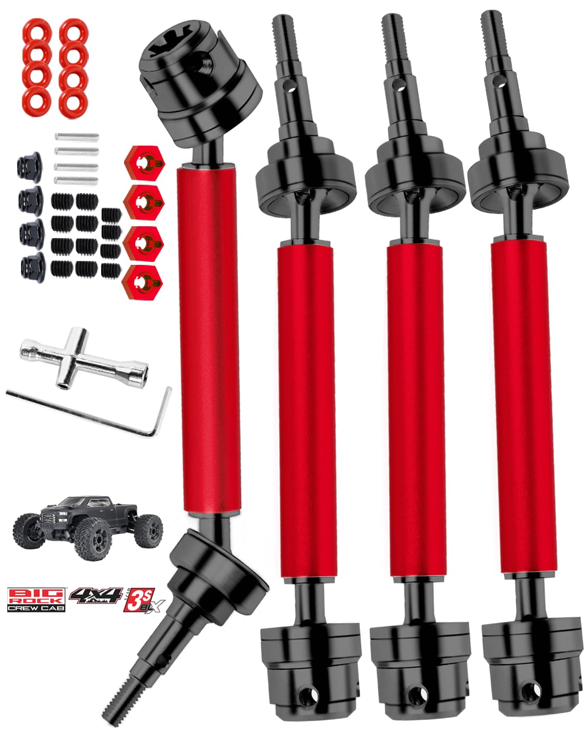 RCHuiWow RC Axle Driveshaft Upgrades Part for 1/10 Arrma New Big Rock V3 3S BLX 4x4，Steel #45 Front Rear Drive Shafts CVD,for RC Car #ARA4312V3(Not for Old Big Rock),Red