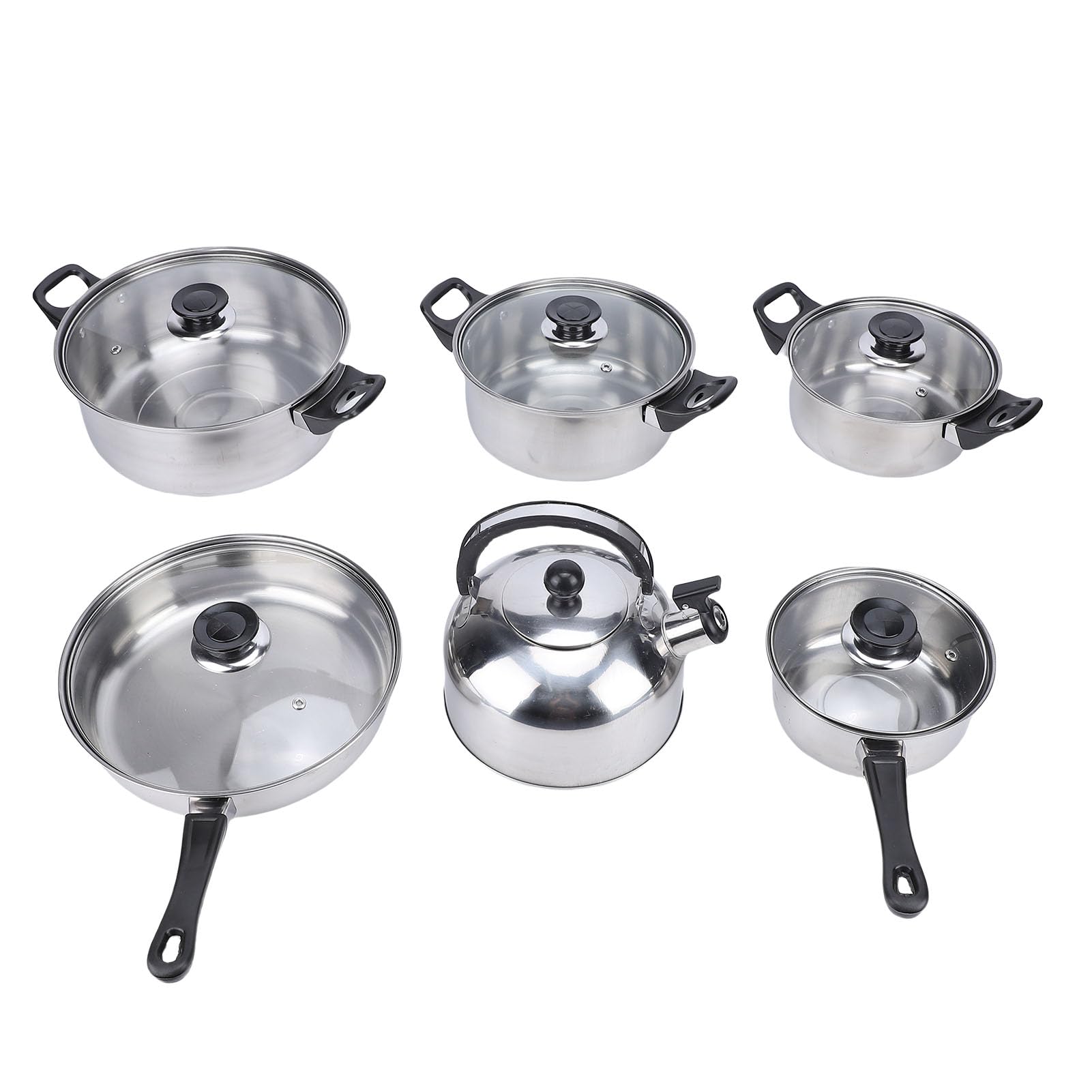 Mingzhe Juego de Utensilios de Cocina Acero Inoxidable, Ollas y Sartenes Duraderas con Tapas Vidrio para Cocina Profesional y Uso Doméstico
