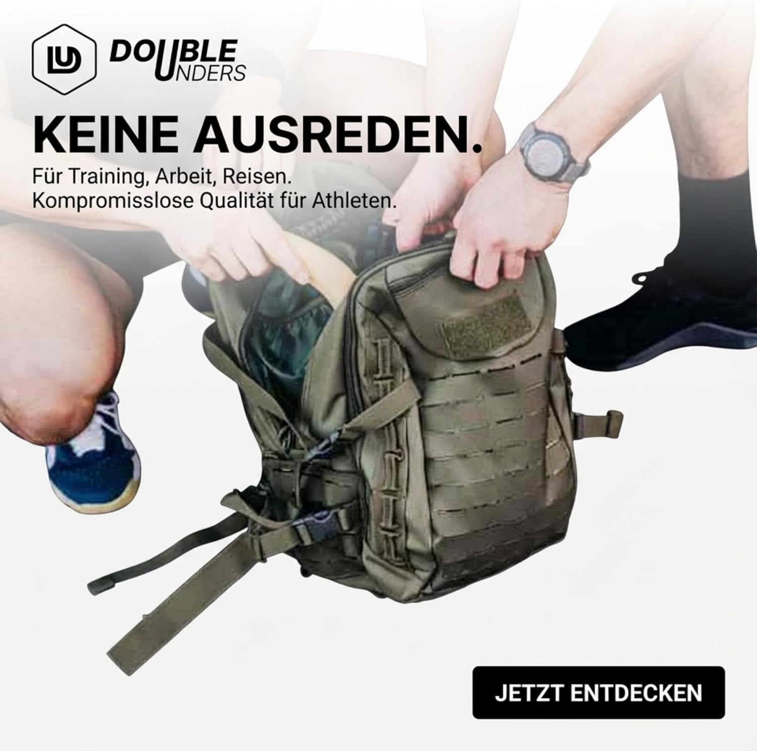 DoubleUnders - Taktischer Rucksack 30L mit MOLLE & Laptopfach – 500D Nylon, wasserabweisend, Militär-Reißverschlüsse, ergonomisch – Outdoor Tagesrucksack für Wandern, Training & Alltag - Grün