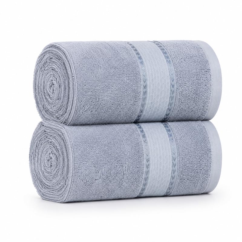 Image of TowelWala Premium Hand Towel 550 GSM Soft Absorbent Quick Dry (Grey /Grey) | Premium 550 GSM cotton with woven border-quick drying and perfect for bathroom, kitchen, gym, and travel.