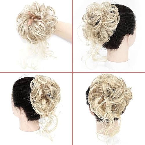 Miniatura 2 de KETHBE Moño desordenado, extensión de moño despeinado, extensión de moños, banda elástica para el cabello, moño rizado para mujeres (rubio dorado