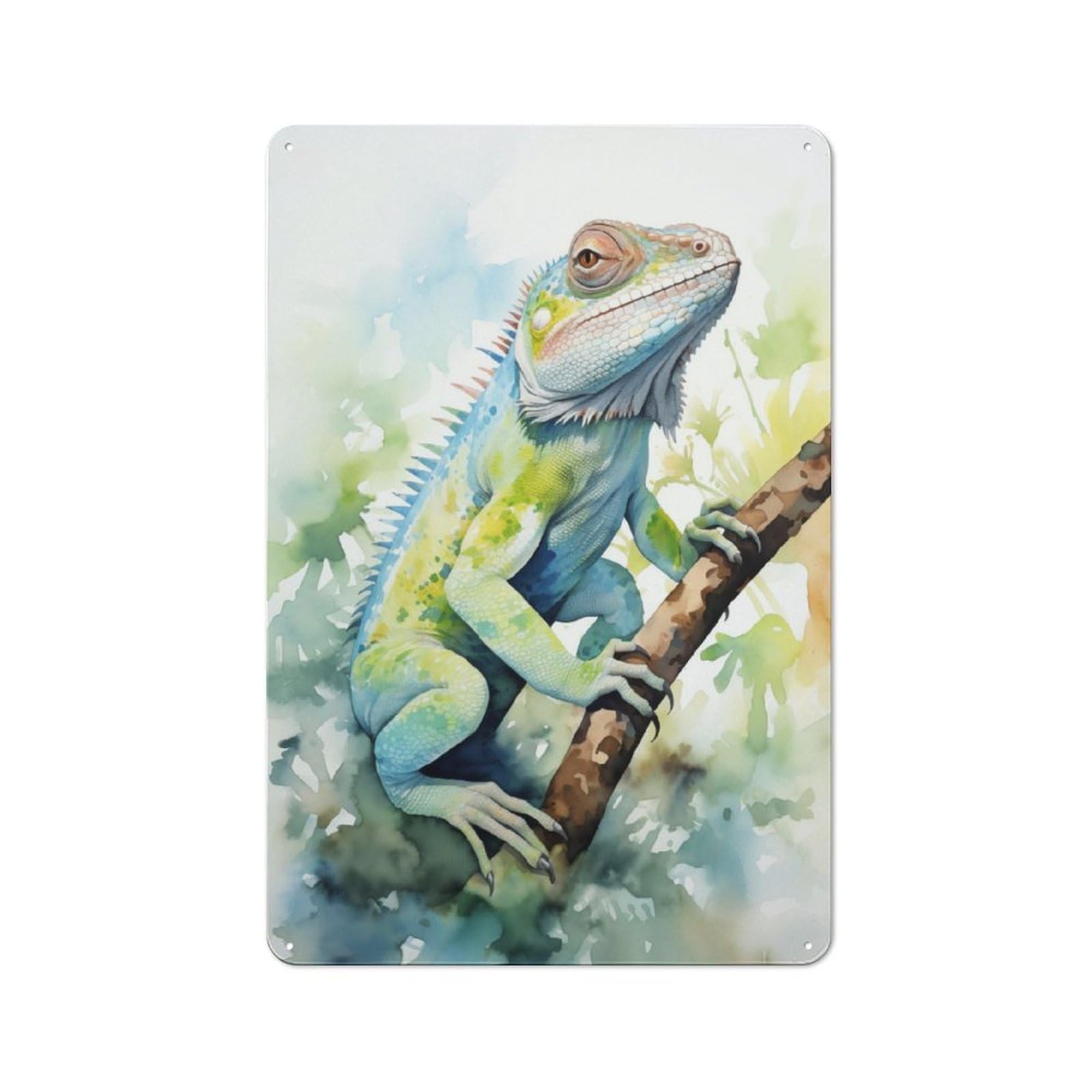 Junmoney Lizard Watercolor Tin Wall Plaque 30X20cm With For Hobby Room Or Studio, New Home Wall Decor For Creative Interior Collectors