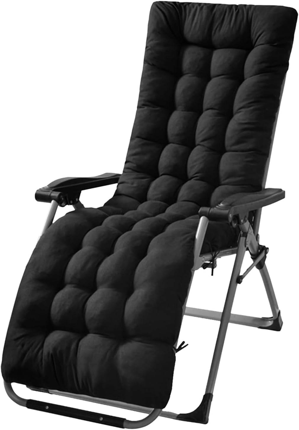 KOCASO 67x22x3in Chaise Lounger Cushion Bench Patio Recliner Rocking Chair Sofa Mat Deck Chair Cushion Indoor Outdoor Furniture Pat with 6 Ties & 1 Non-Slip Top Cover, Black (Only A Cushion)