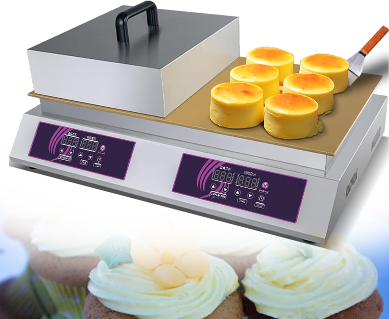 Commercial Pancake Maker,Japanese Souffle Pancake Maker,Commercial Non-Stick Souffle Maker Machine,60-240℃ Temp Control, Stainless Steel for Home Kitchen Restaurant Bakery(Double Head)