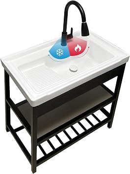 Freestanding Bathroom Console Sink, Utility Sink, Bathroom Vanity with Sink, Ceramic Console Sink Set with Bracket, for Laundry Room, Washing Room, Garage, Basement, Outdoor, Indoor